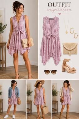 Gabby Isabella Pink Plaid Tencel Sleeveless Midi Dress Large Belted Asymmetrical